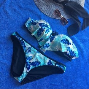 Rue Bleu Halter Tropical Print Bikini